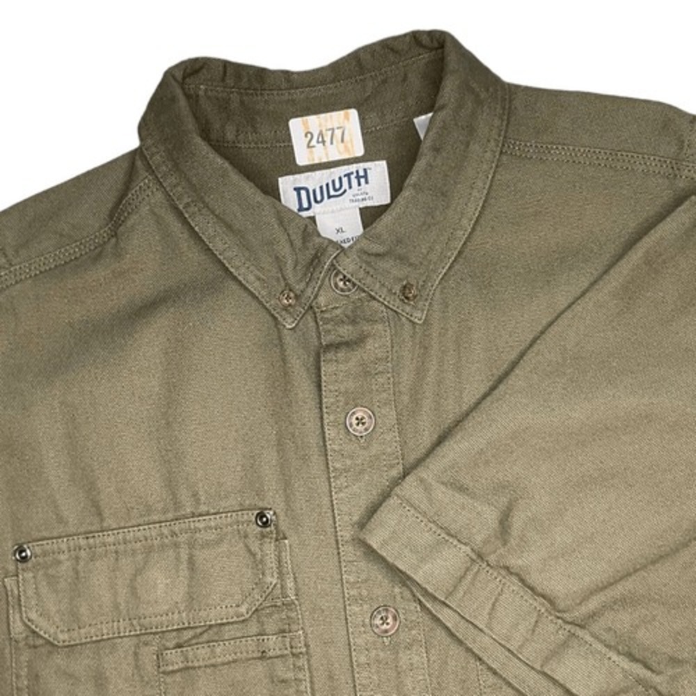 Men's Olive Casual Button Down Shirt - Picture 2 of 13